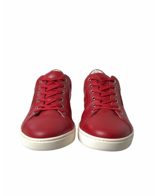 Dolce & Gabbana Shoes Red Portofino Leather Low Top Mens Sneakers for men