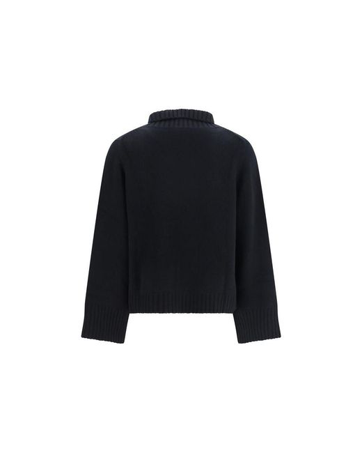 Allude Blue Black Cashmere Turtleneck