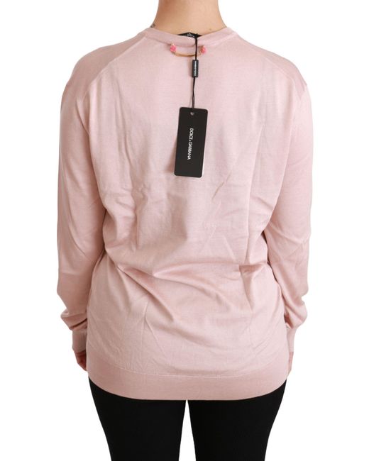 Dolce & Gabbana Pink Floral Embellished Silk Sweater