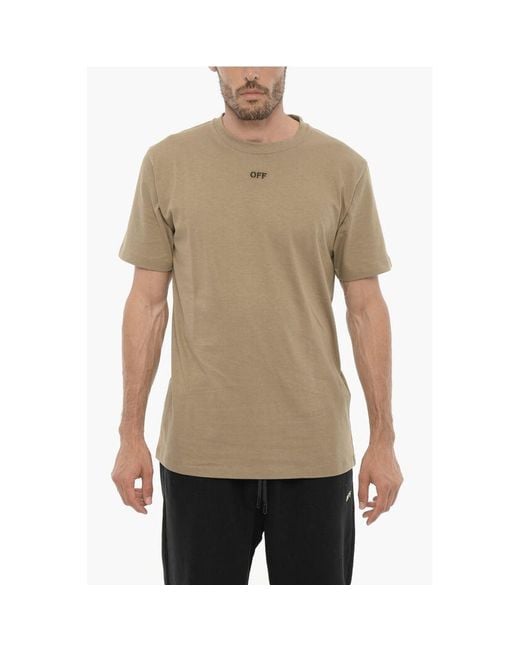 Off-White c/o Virgil Abloh Natural Off- Slim Fit Crew-Neck T-Shirt With Embroide Logo for men