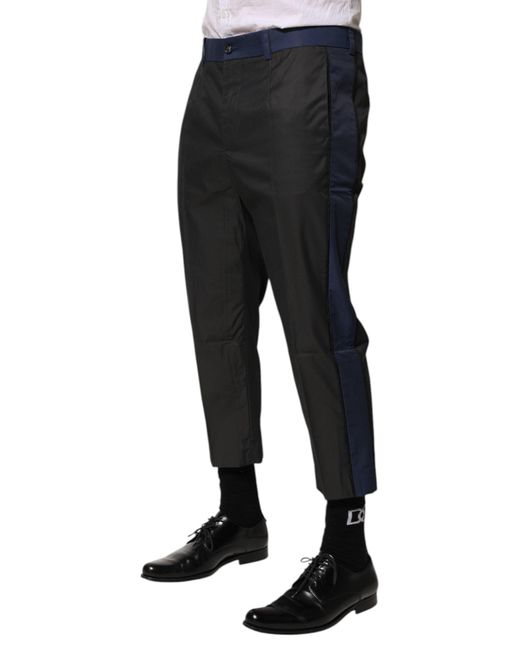 Dolce & Gabbana Black Gray Blue Cotton 3/4 Chinos Crop Trouser Pants