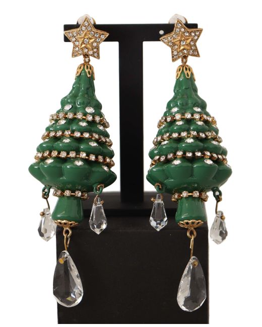Dolce & Gabbana Green Enchanting Crystal Christmas Tree Clip-On Earrings