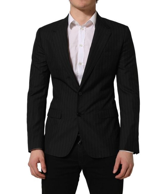 Dolce & Gabbana Black Stripes Wool Single Breasted Blazer Silk Virgin Clothing for men