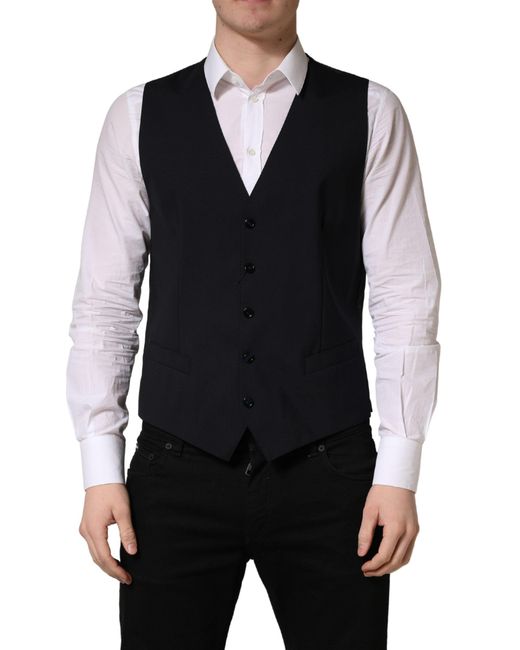 Dolce & Gabbana Black Wool Single Breasted Waistcoat Vest for men