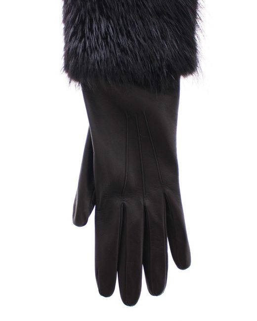 Dolce & Gabbana Black Beaver Fur Lambskin Leather Elbow Gloves