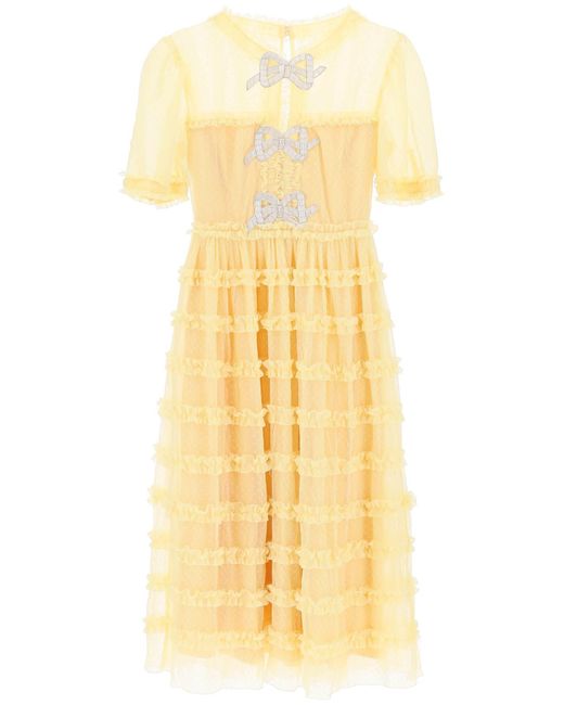 Saloni Yellow "camille Lace Dress With Beaded Bow Accents