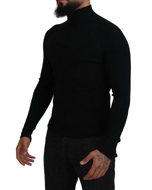 Dolce & Gabbana Black Elegant Wool Half Zip Turtleneck Sweater for men