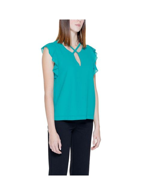 Rinascimento Blue Bicolor Polyester Blouse