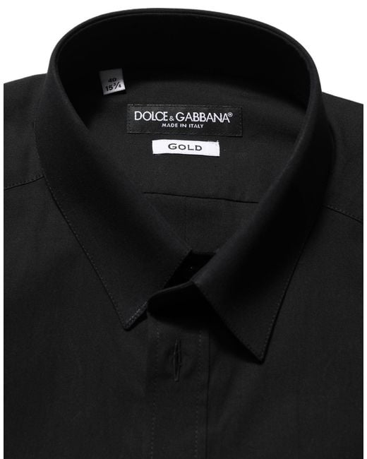 Dolce & Gabbana Black Cotton Stretch Gold Fit Dress Shirt for men