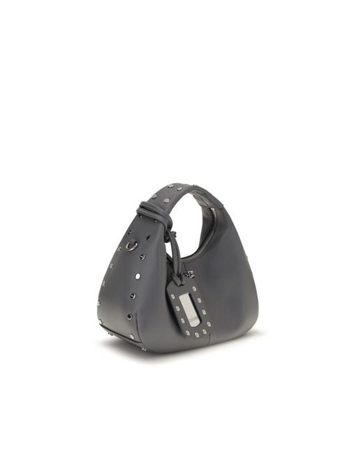 Ganni Gray Leather Shoulder Bag