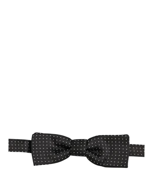 Dolce & Gabbana Black White Polka Dot Adjustable Neck Papillon Bow Tie for men