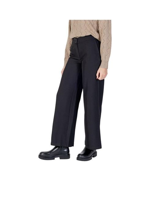 Jacqueline De Yong Blue Black Polyester Flared Pants