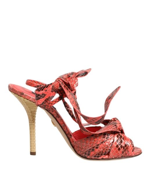 Dolce & Gabbana Red Coral Python Leather Heels Sandals Shoes