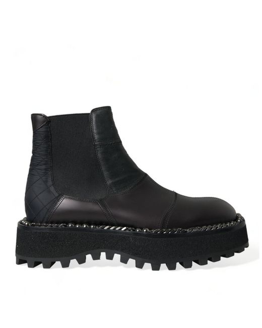Dolce & Gabbana Black Leather Slip On Stretch Chelsea Boots Shoes for men