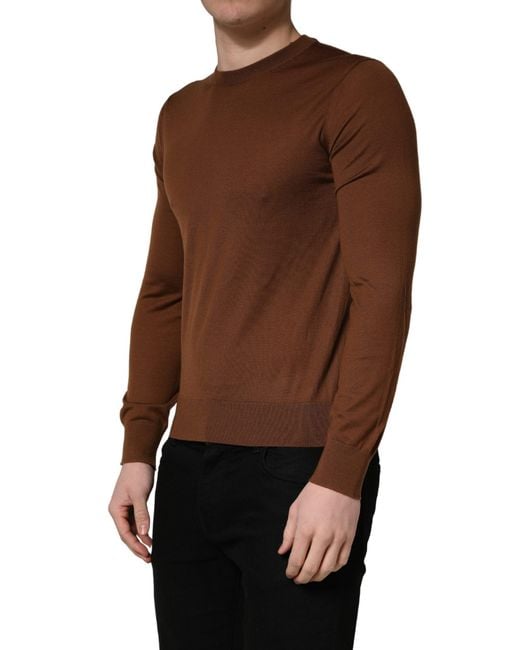 Dolce & Gabbana Brown Cashmere Men Crew Neck Pullover Sweater for men