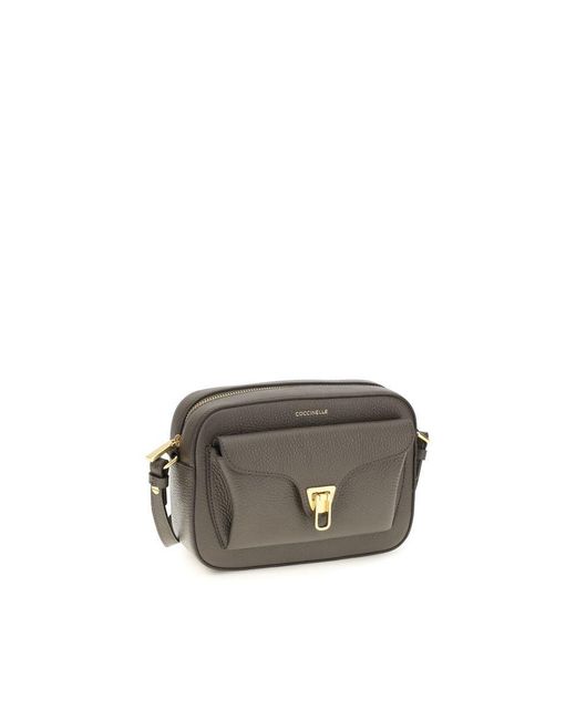 Coccinelle Gray Brown Calf Leather Bos Taurus Shoulder Bag