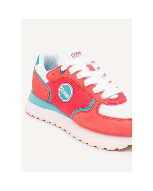 Colmar Red Multicolor Leather Low Top Sneakers for men