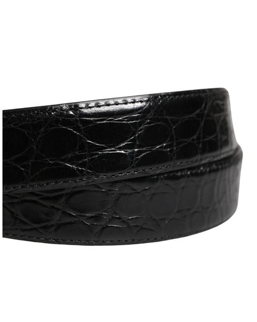 Dolce & Gabbana Black Exotic Leather Logo Buckle Belt Caiman for men