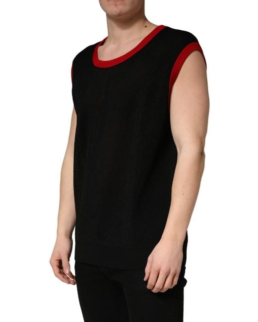 Dolce & Gabbana Black Crew Neck Sleeveless Knit Vest T-Shirt Cotton Polyester for men