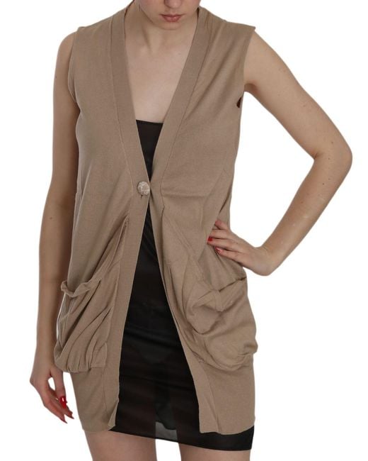 Pink Memories Brown Cotton Sleeveless Cardigan Top Vest