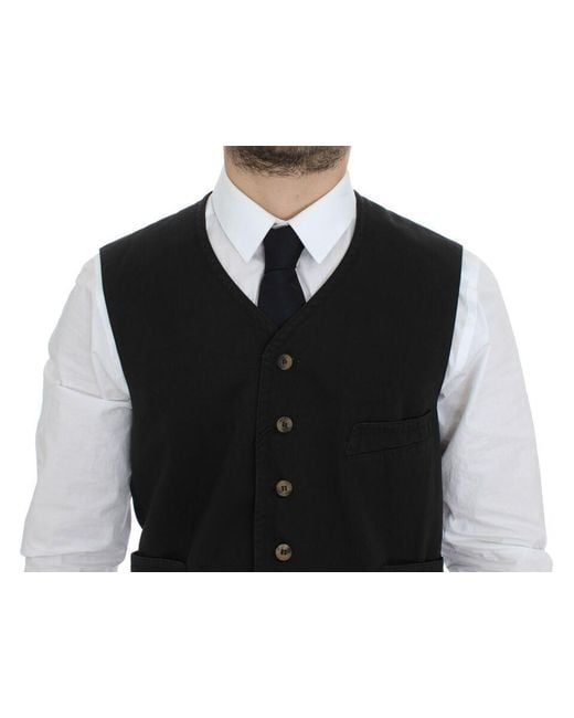 Dolce & Gabbana Blue Cotton Blend Dress Vest Gilet for men