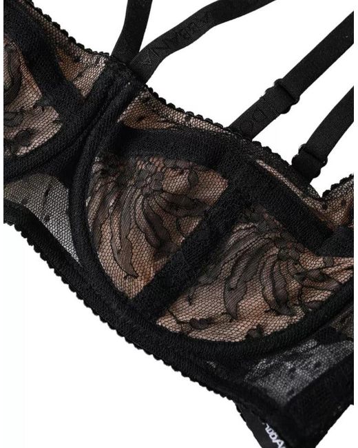 Dolce & Gabbana Black Floral Lace Nylon Balconcino Bra Underwear