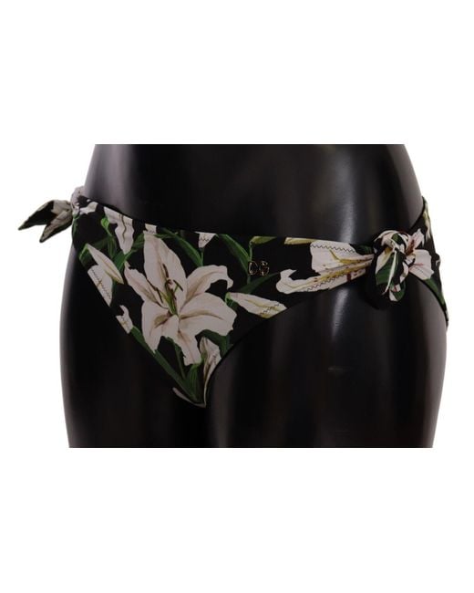 Dolce & Gabbana Black Elegant Lily-Print Bikini Bottom