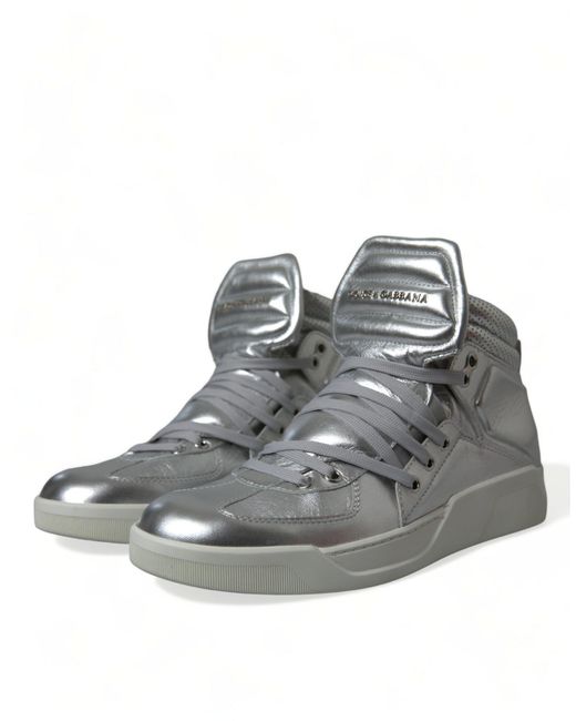Dolce & Gabbana Gray Silver Leather Benelux High Top Sneakers Shoes for men