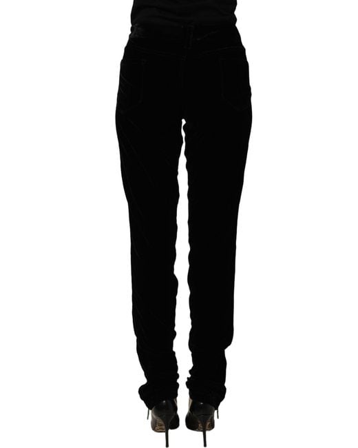 Ermanno Scervino Black Viscose Blend Velvet Slim Fit Pants