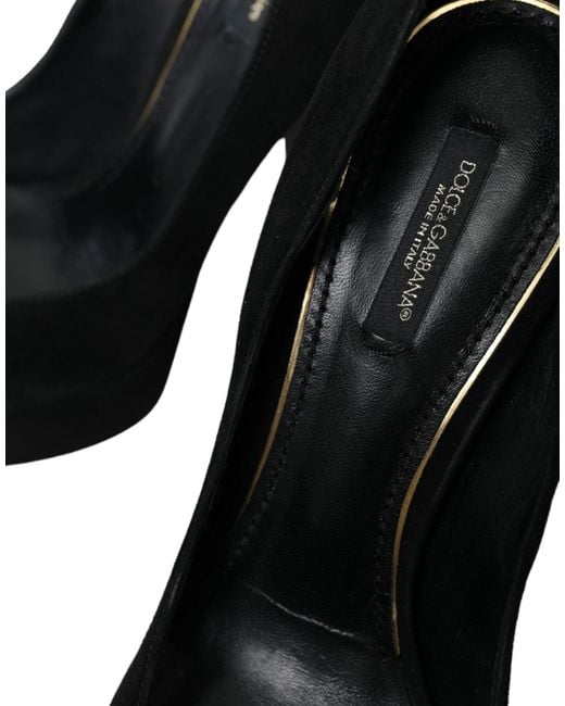 Dolce & Gabbana Black Suede Leather Platform Heel Pumps Shoes