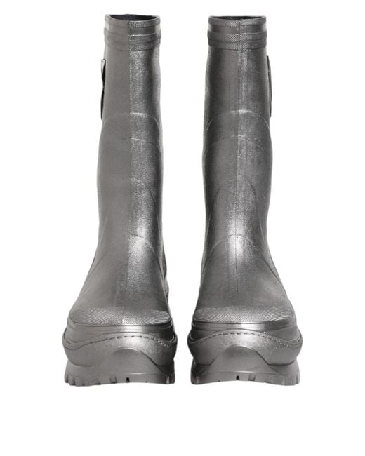 Dolce & Gabbana Gray Metallic Silver Pull On Rain Boots Shoes for men