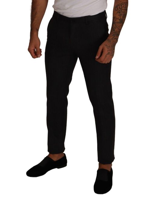 Dolce & Gabbana Black Elegant Check Slim Fit Trousers for men