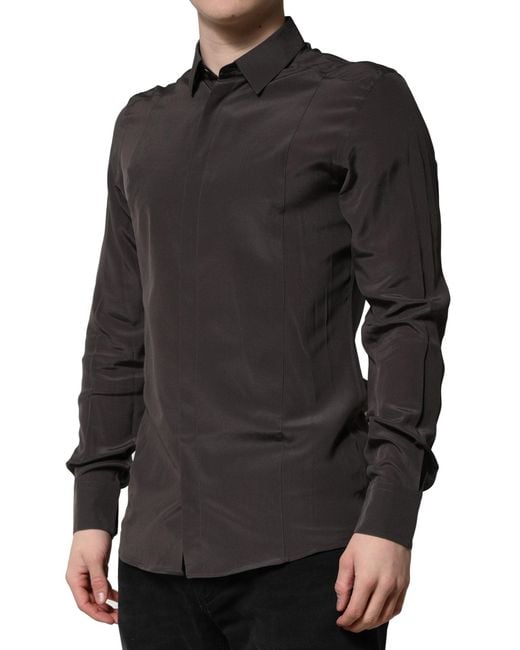 Dolce & Gabbana Black Dark Silk Dress Formal Shirt for men