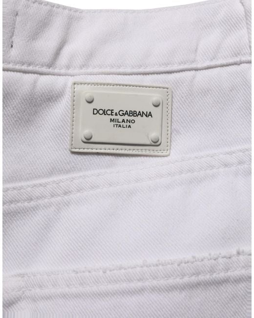 Dolce & Gabbana Gray White Cotton Stretch Wide Leg Denim Jeans