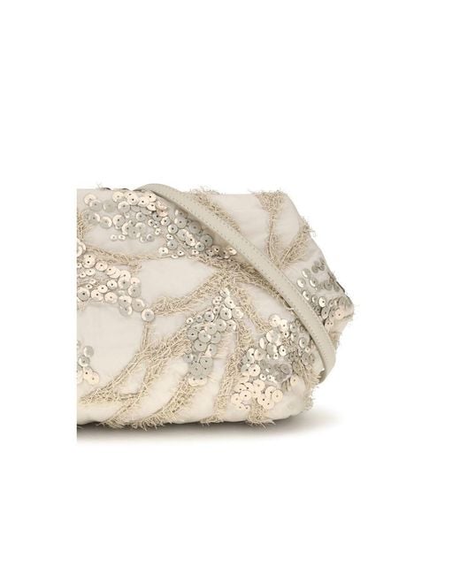 Brunello Cucinelli White Beige Silk Clutch Bag