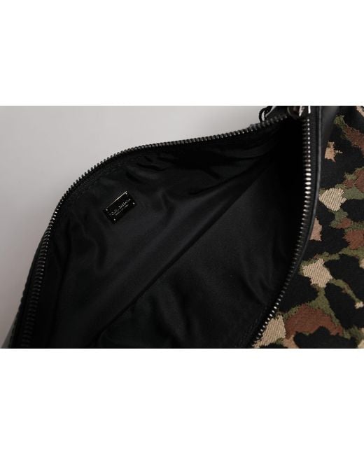 Dolce & Gabbana Black Multicolor Leopard Jacquard Print Logo Plaque Pouch Bag for men