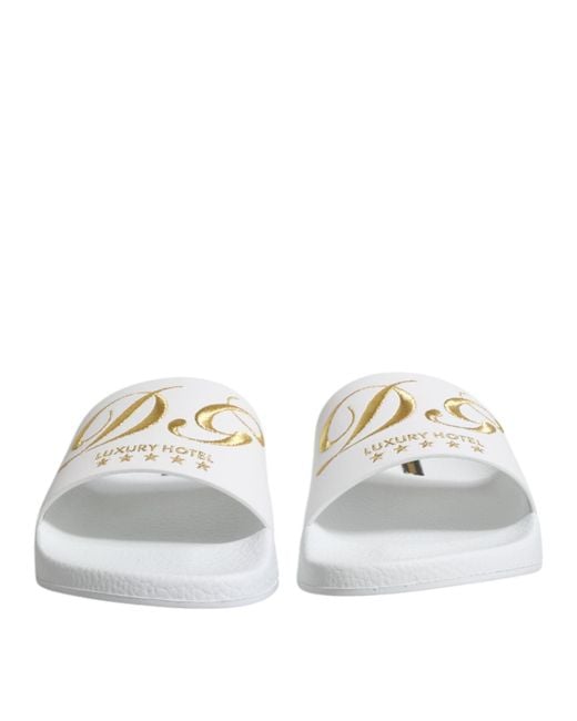 Dolce & Gabbana White Leather Slides Sandals Beachwear Shoes for men