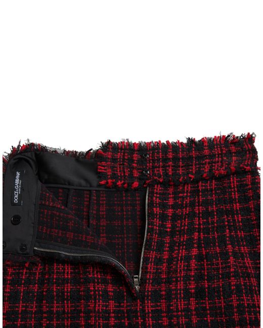 Dolce & Gabbana Black Red Cotton High Waist Tartan Tweed Mini Skirt