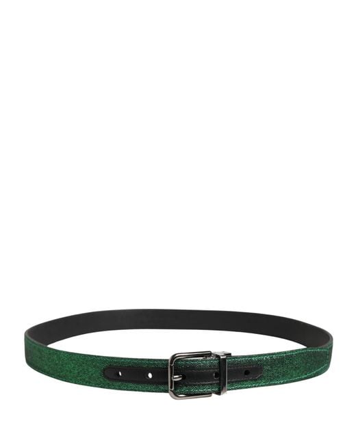 Dolce & Gabbana Green Lurex Polyester Metal Buckle Belt Calf for men