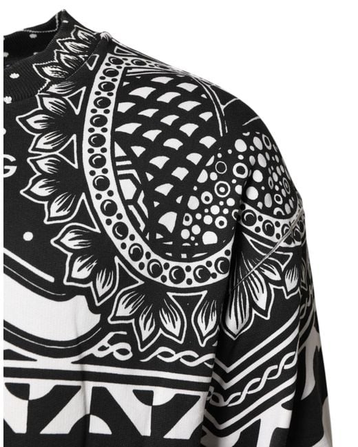 Dolce & Gabbana White Bandana Print Crew Neck Long Sleeve Sweater for men