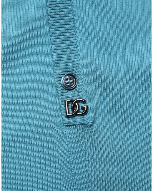 Dolce & Gabbana Blue Teal Wool Collared Polo Pullover Sweater for men