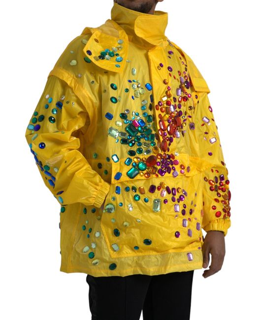 Dolce & Gabbana Yellow Crystal Embellished Hooded Jacket for men