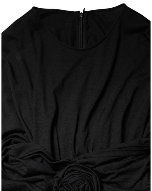 Dolce & Gabbana Black Wool Long Sleeves Sheath Midi Dress