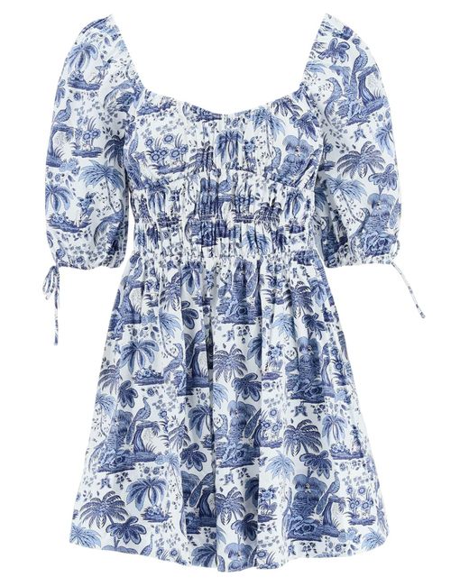 Staud Blue 'Faye' Toile De Jouy Mini Cotton Dress