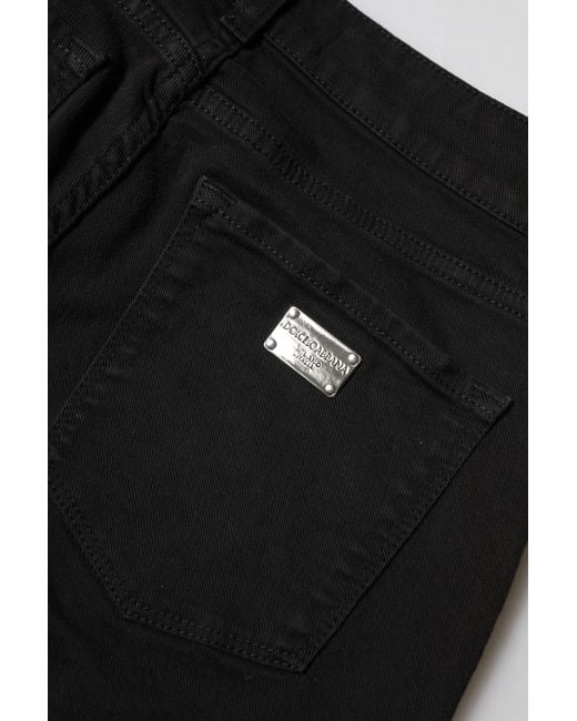 Dolce & Gabbana Black Cotton Logo Skinny Mid Waist Denim Jeans for men