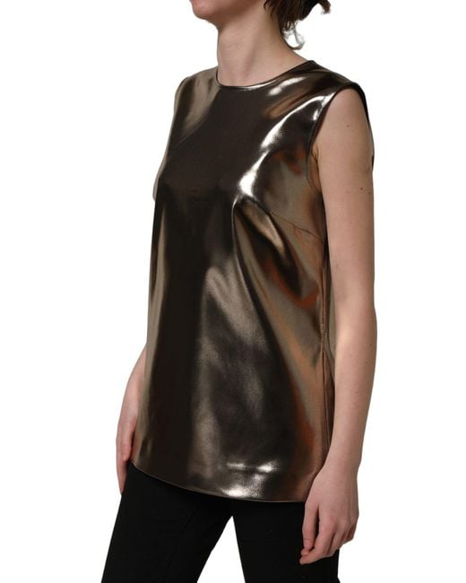 Dolce & Gabbana Black Metallic Roundneck Sleevelesstank Top Acetate Nylon Elastane