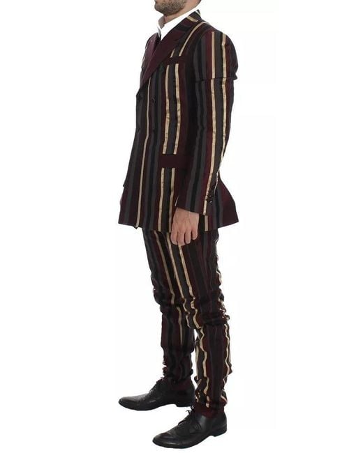 Dolce & Gabbana Black Multicolor Striped Runway 3 Piece Slim Fit Vest Suit for men