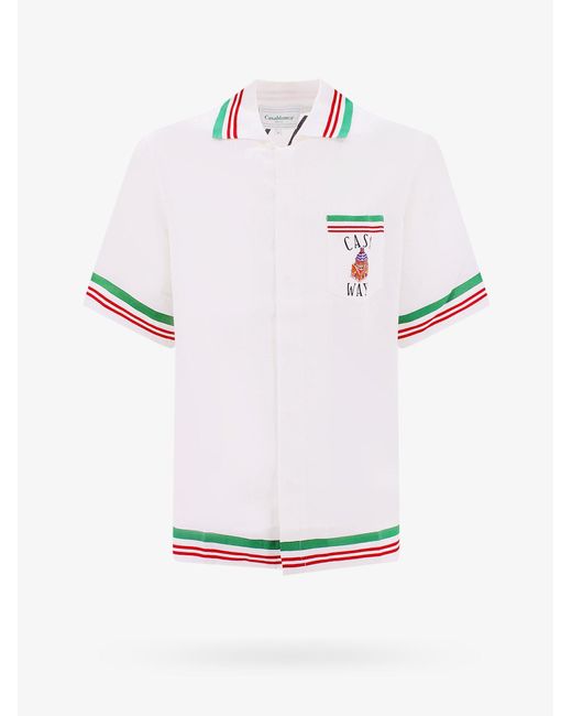 CASABLANCA White Short Sleeve Silk Printed Shirts for men