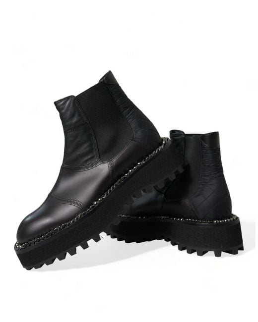 Dolce & Gabbana Black Leather Slip On Stretch Chelsea Boots Shoes for men