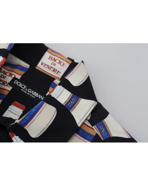 Dolce & Gabbana Black Silk Printed Collared Casual Shirt for men